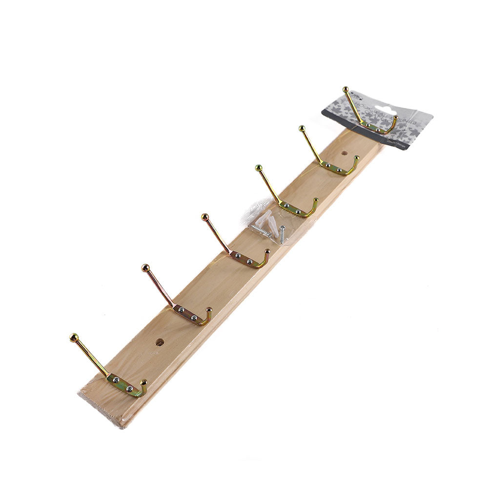 Wooden Wall Mounted Coat Rack 6 Hooks