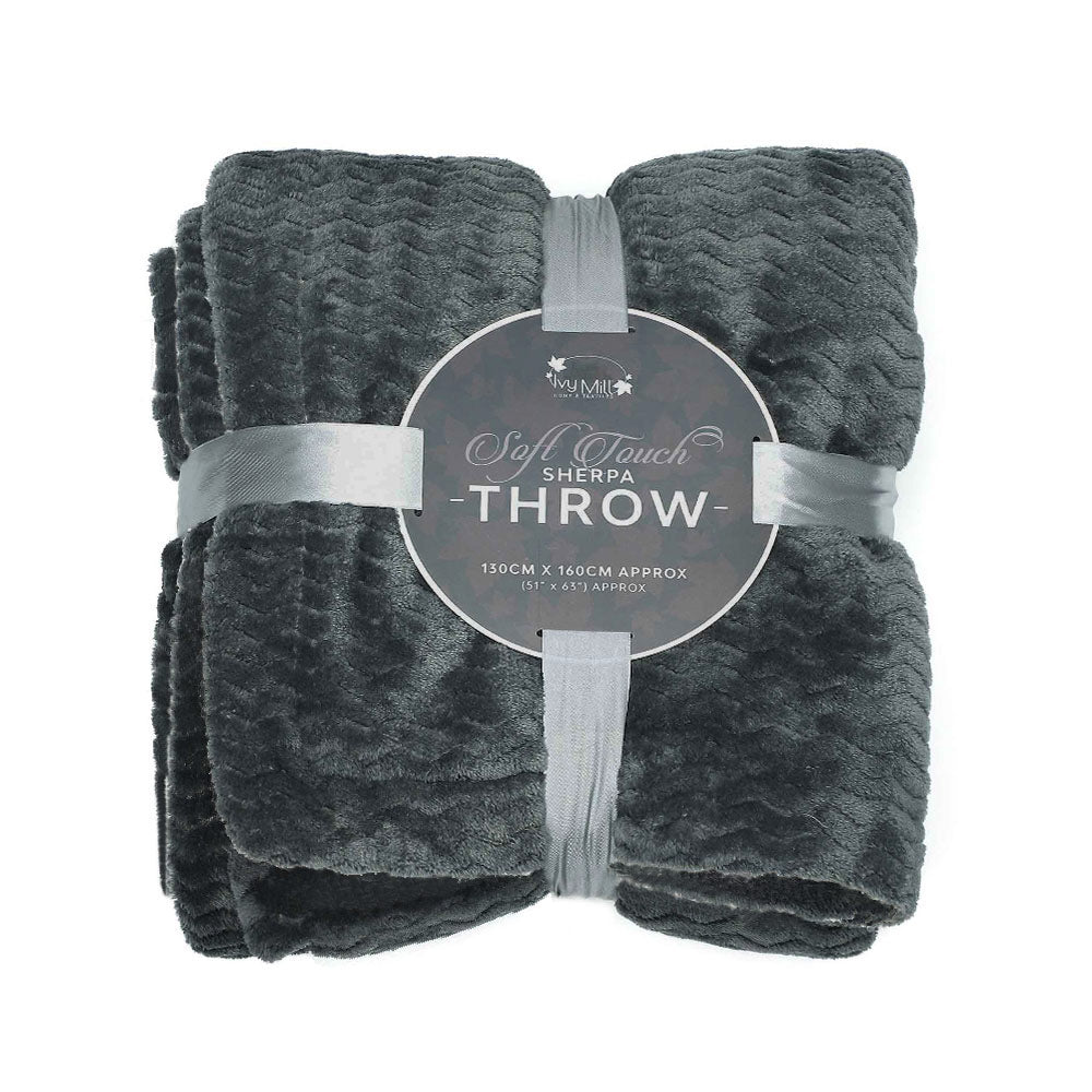 Jacquard Flannel Sherpa Throw 130X160cm Charcoal