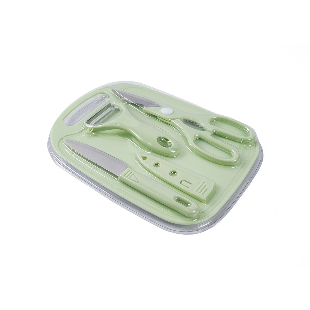 Chopping Board Set with Knife, Scissors, Peeler Set of 4