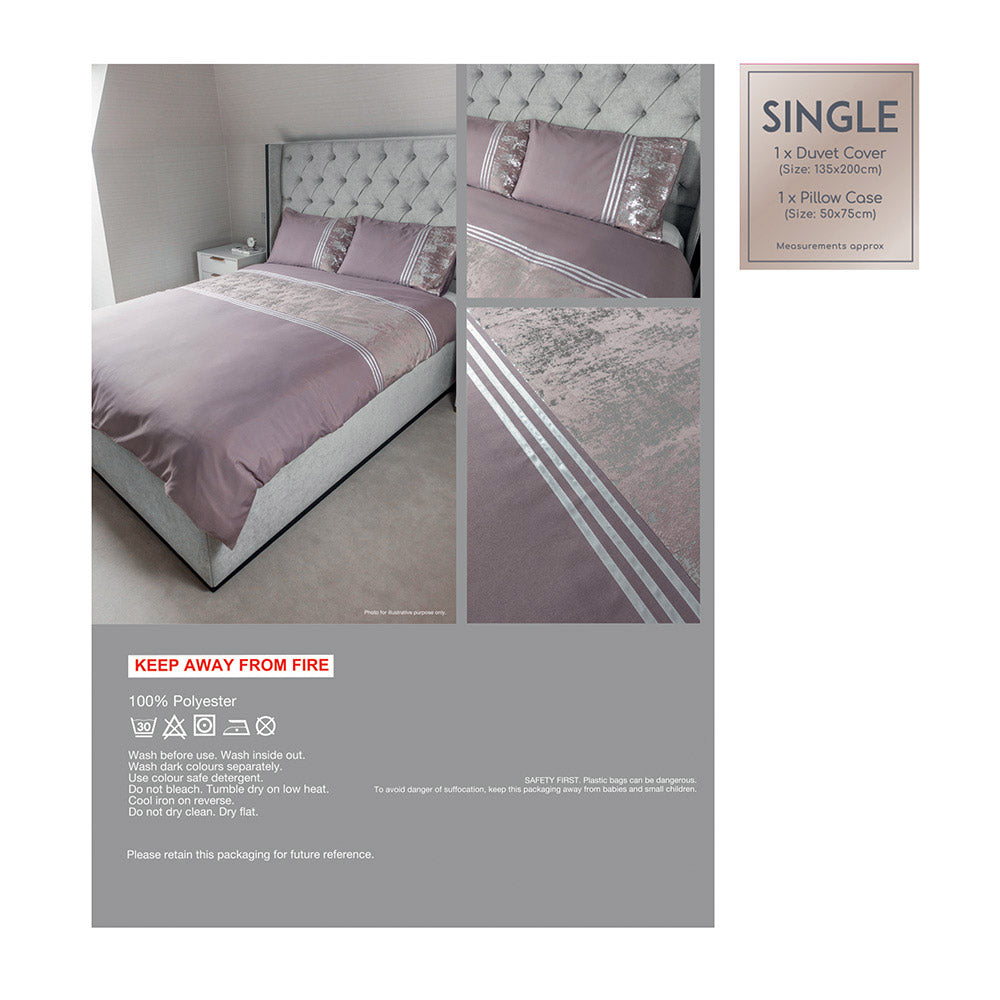 Mauve Velvet Panel Duvet Set Single Size