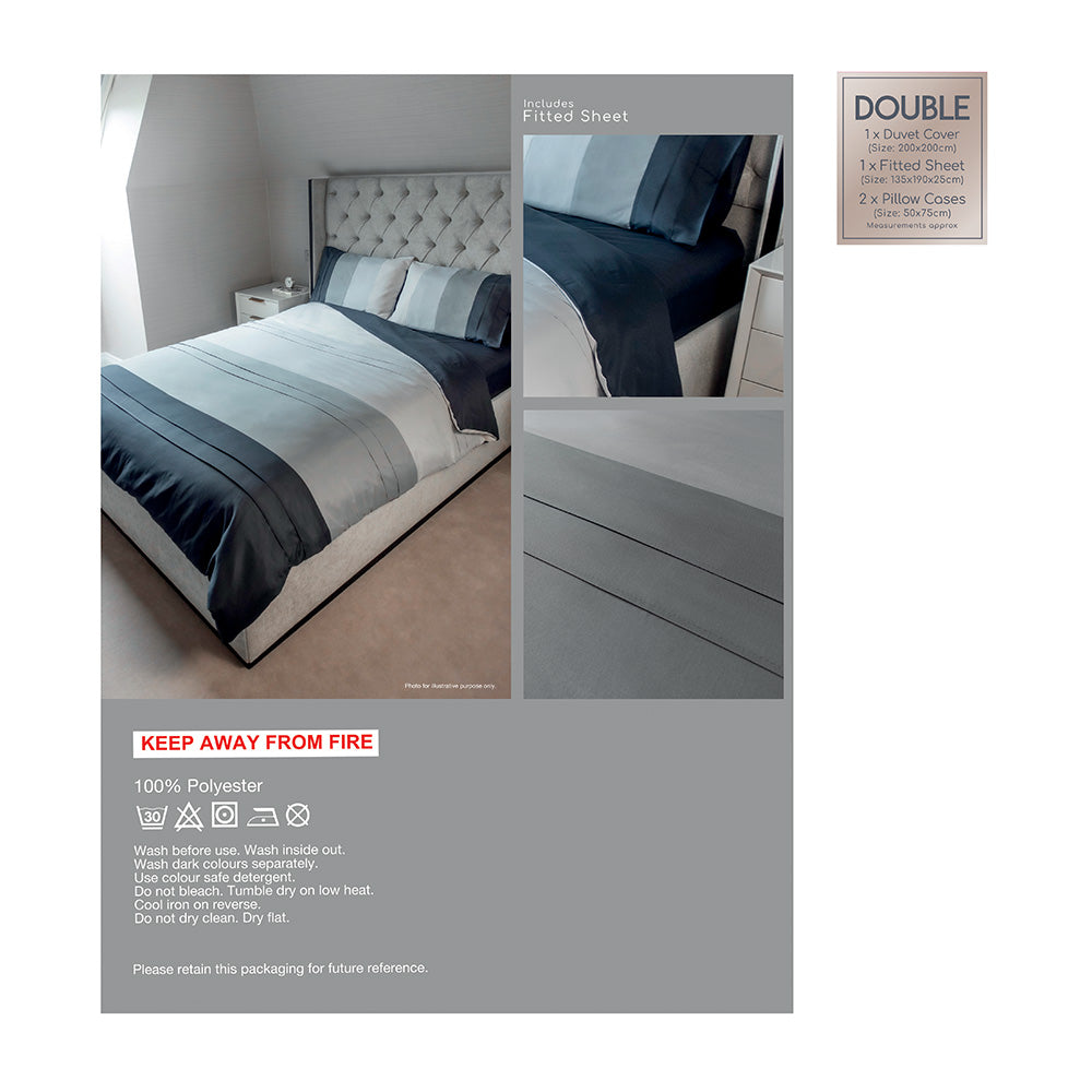 Grey Panel With Fitting Sheet Duvet Set Double Size