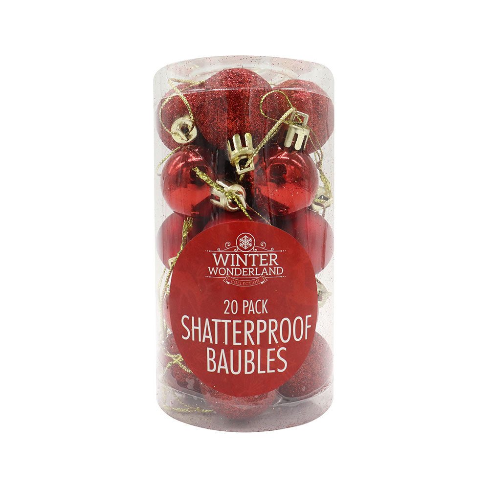 Shatterproof Baubles Red 20PC 30MM