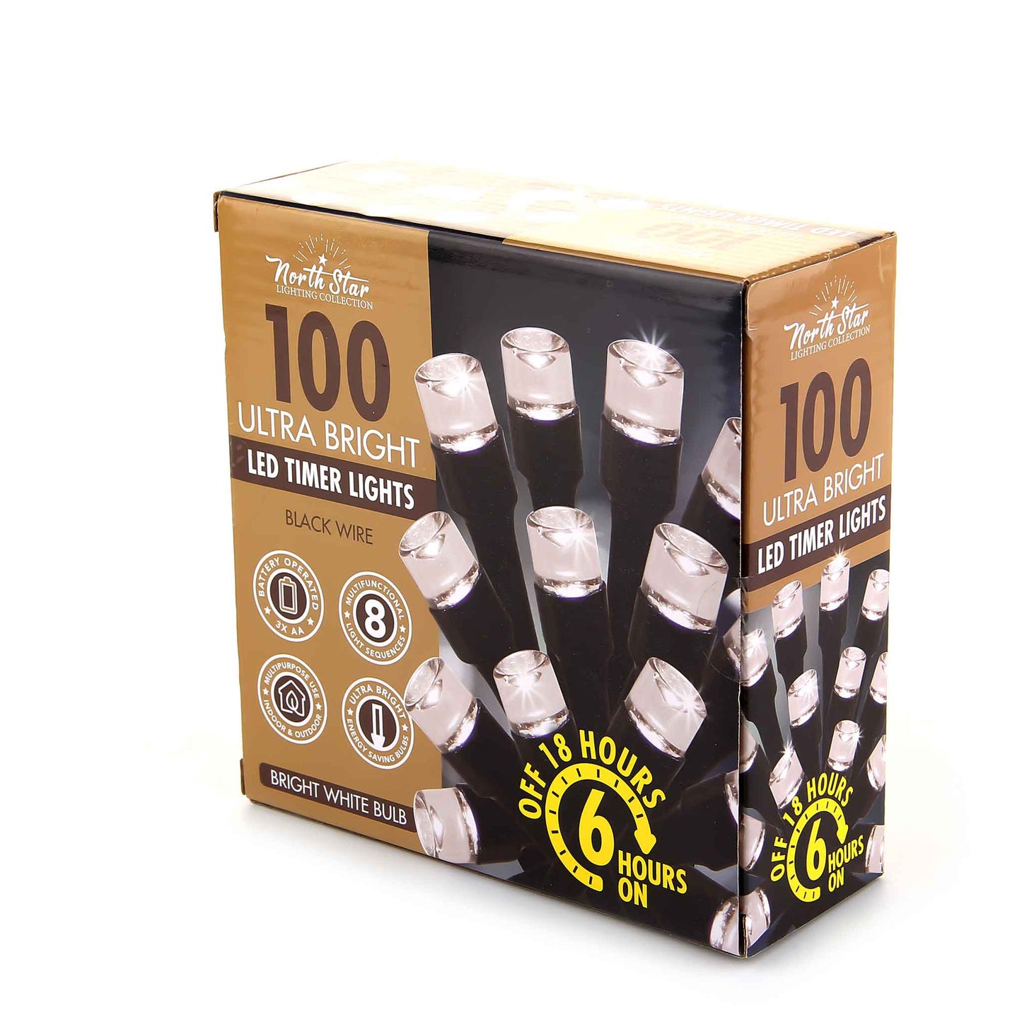 100 LED Timer Lights Black Wire