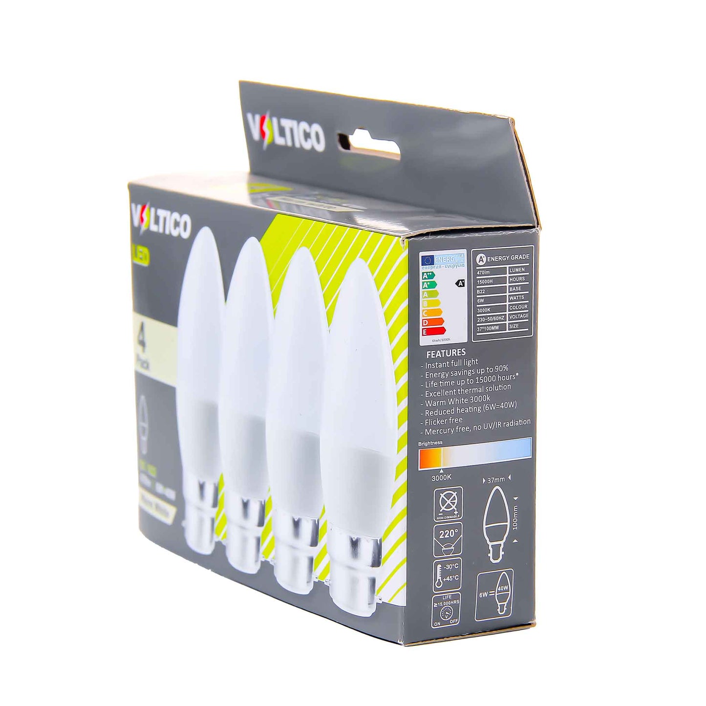 LED Candle Warm White 4PK 40W B22
