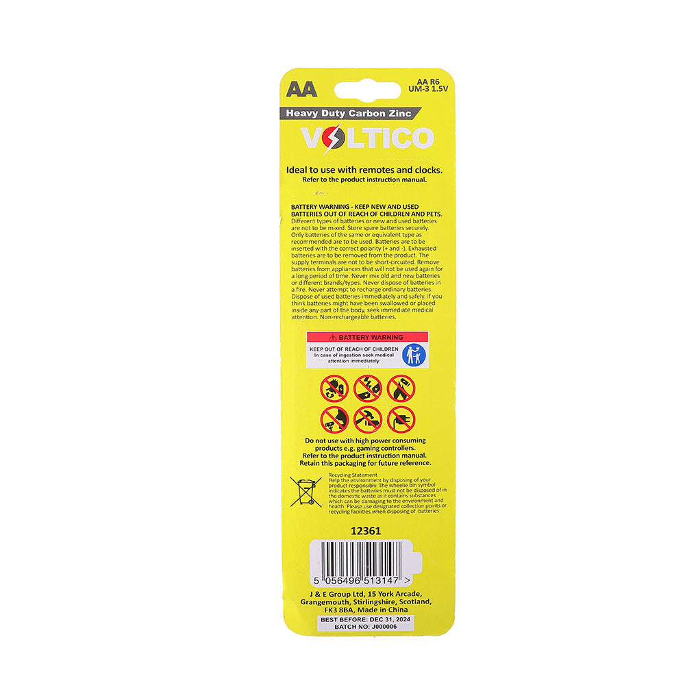 Voltico Heavy Duty Carbon Zinc AA 10+4PK