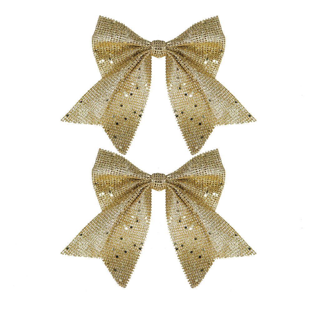 Christmas Bow Gold 2PC 12x13cm