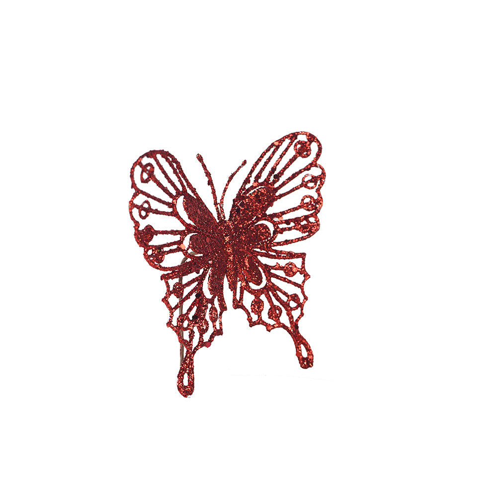 Artificial Glitted Butterfly Ornament Red