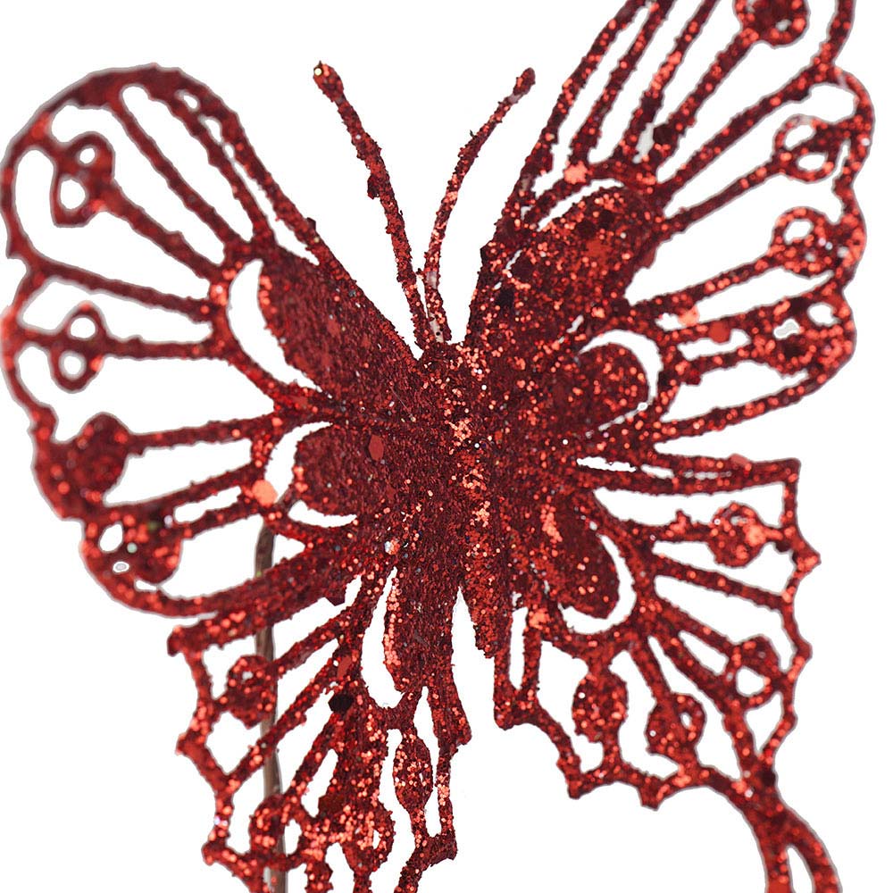 Artificial Glitted Butterfly Ornament Red