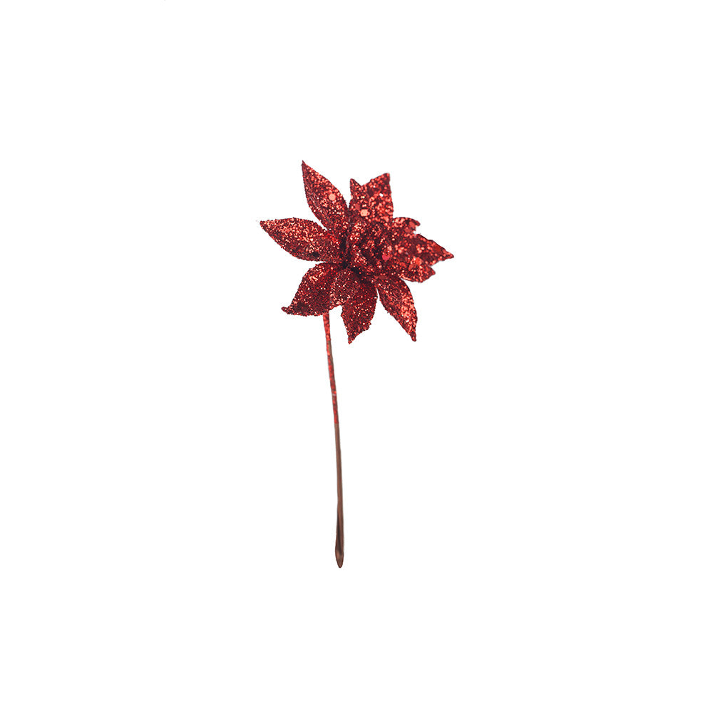 Artificial Glitted Floral Ornament Red
