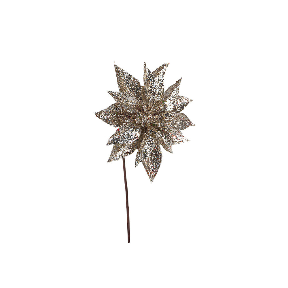 Artificial Glitted Floral Ornament Gold