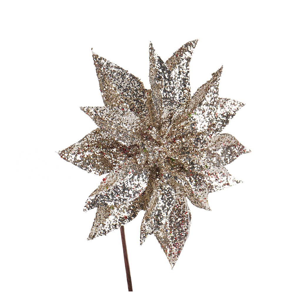 Artificial Glitted Floral Ornament Gold
