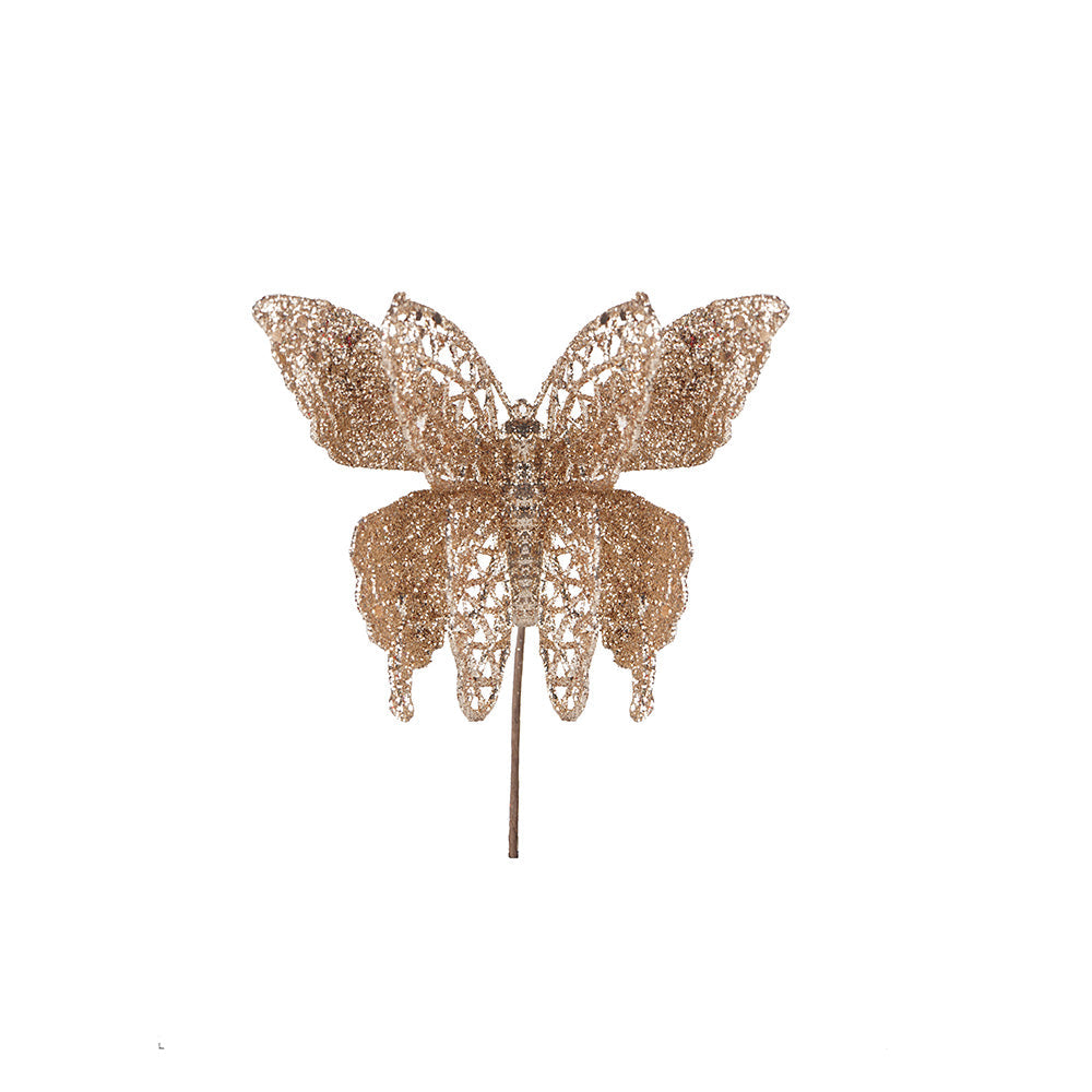 Artificial Glitted Butterfly Ornament Gold