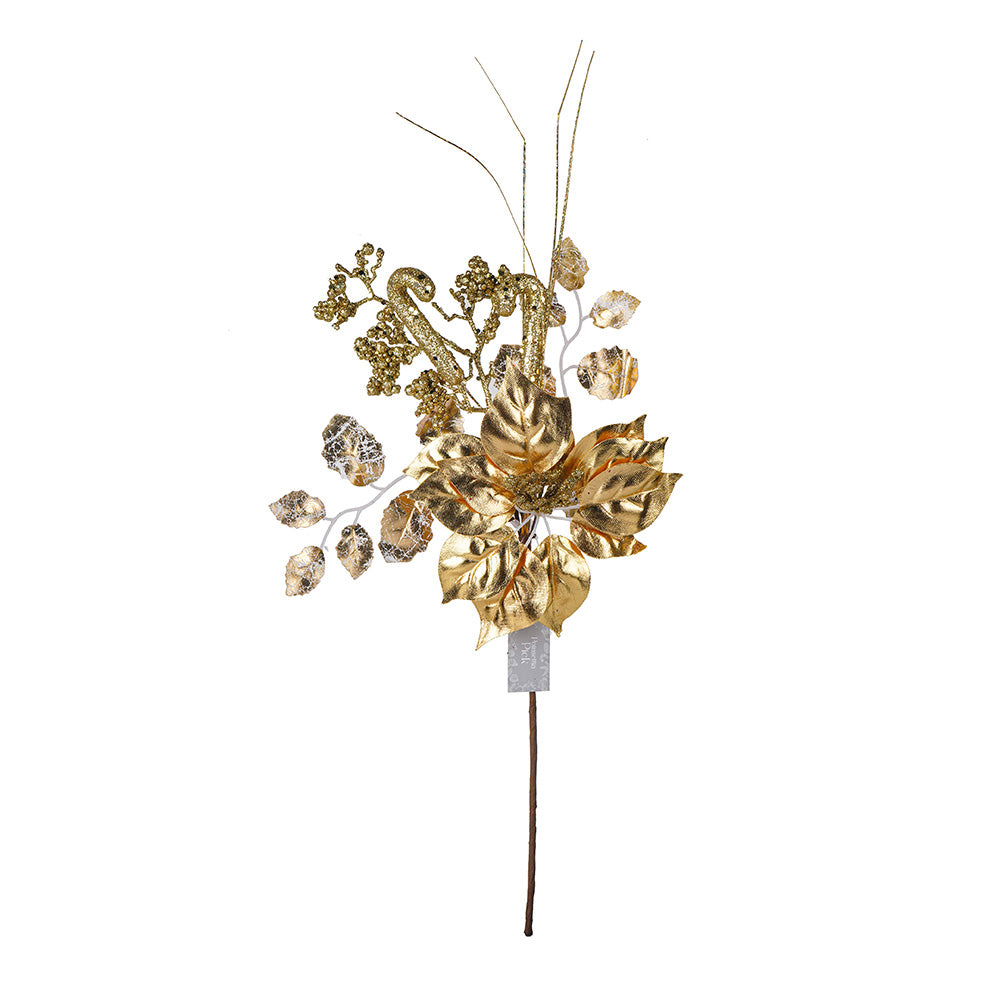 Artificial Gold Poinsettia Pick