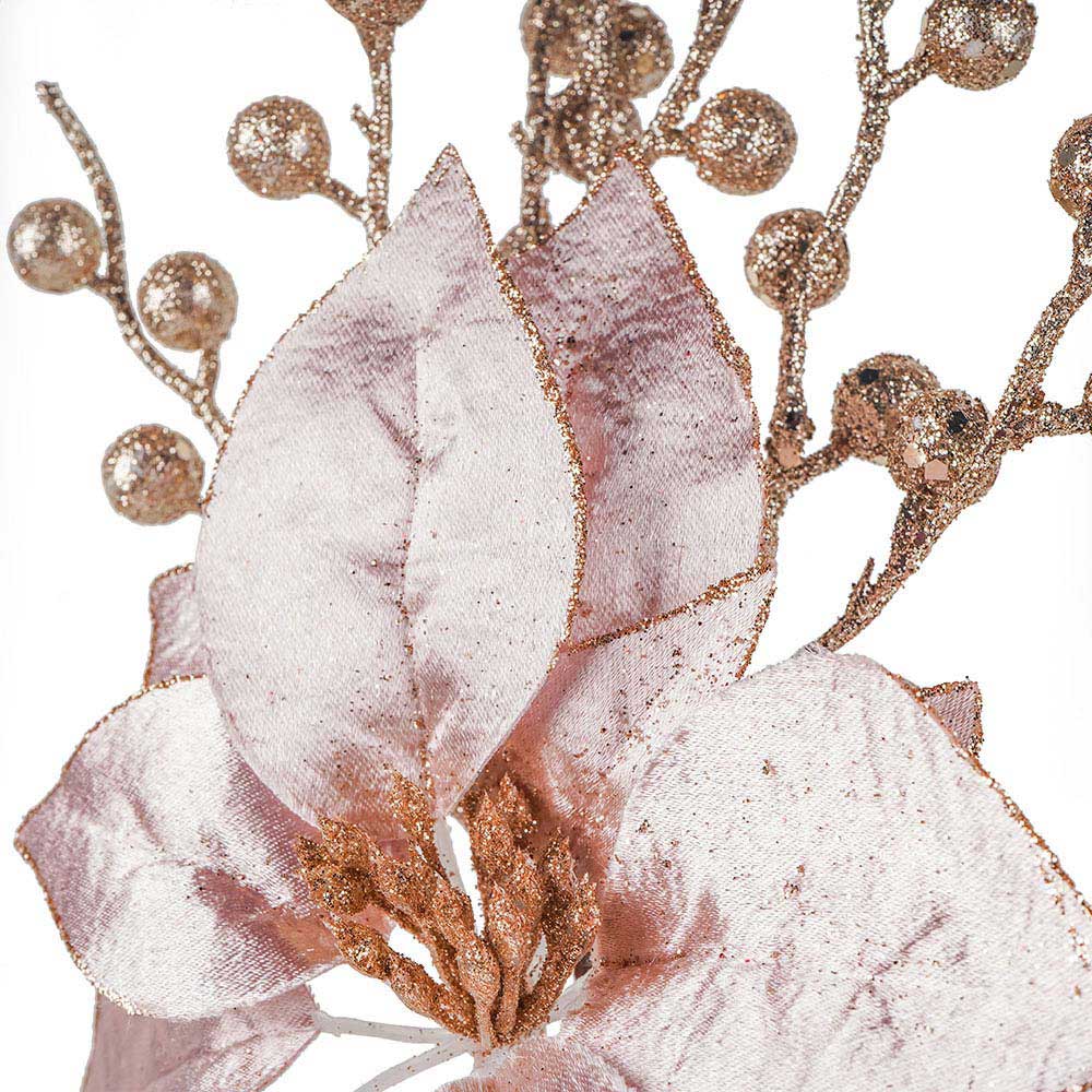 Artificial Rose Gold Poinsettia Pick