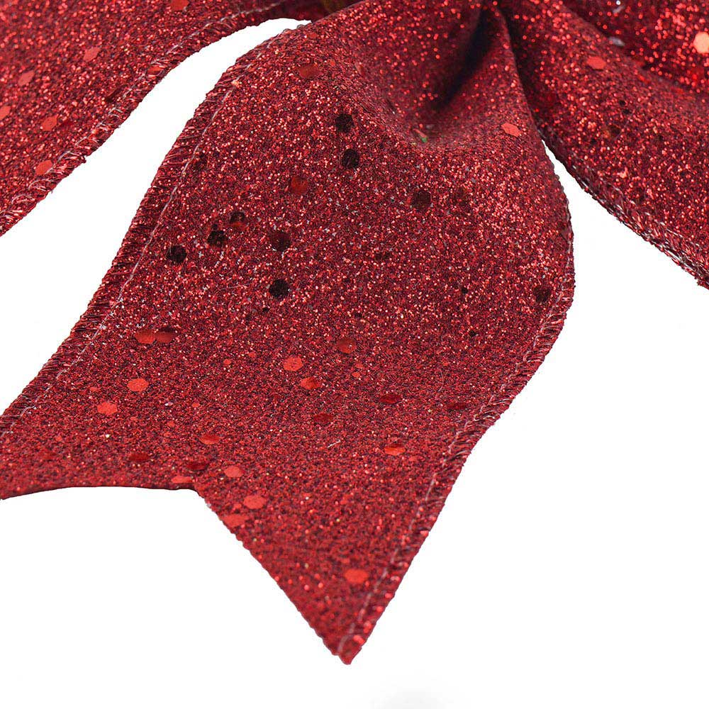 Artificial Bowknot Ornament Red Glitter