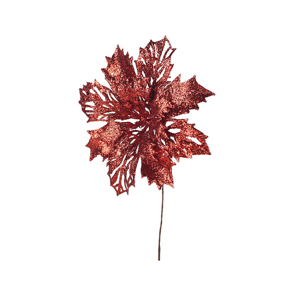 Artificial Glitted Floral Ornament Red