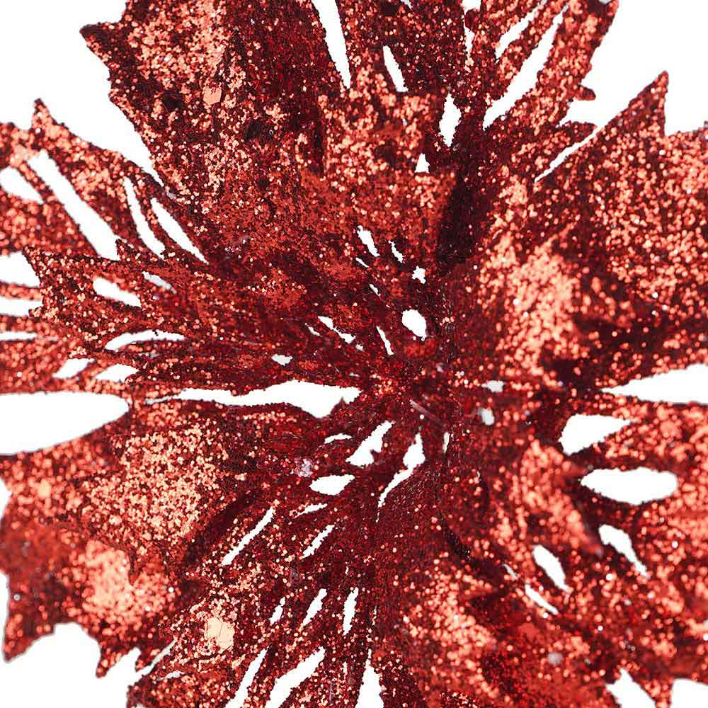Artificial Glitted Floral Ornament Red