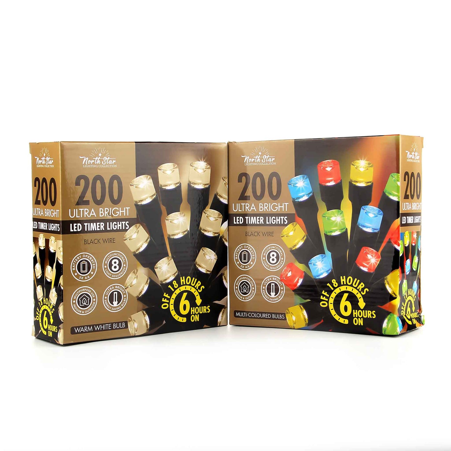 200 LED Timer Lights Black Wire