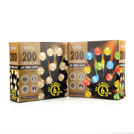 200 LED Timer Lights Black Wire