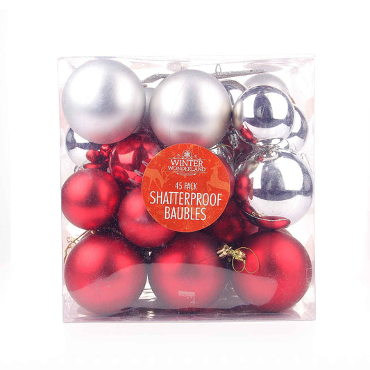 45Pc Baubles Red&Silver