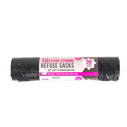 Drawst Black Refuse Sacks 50L 10S x 3PK