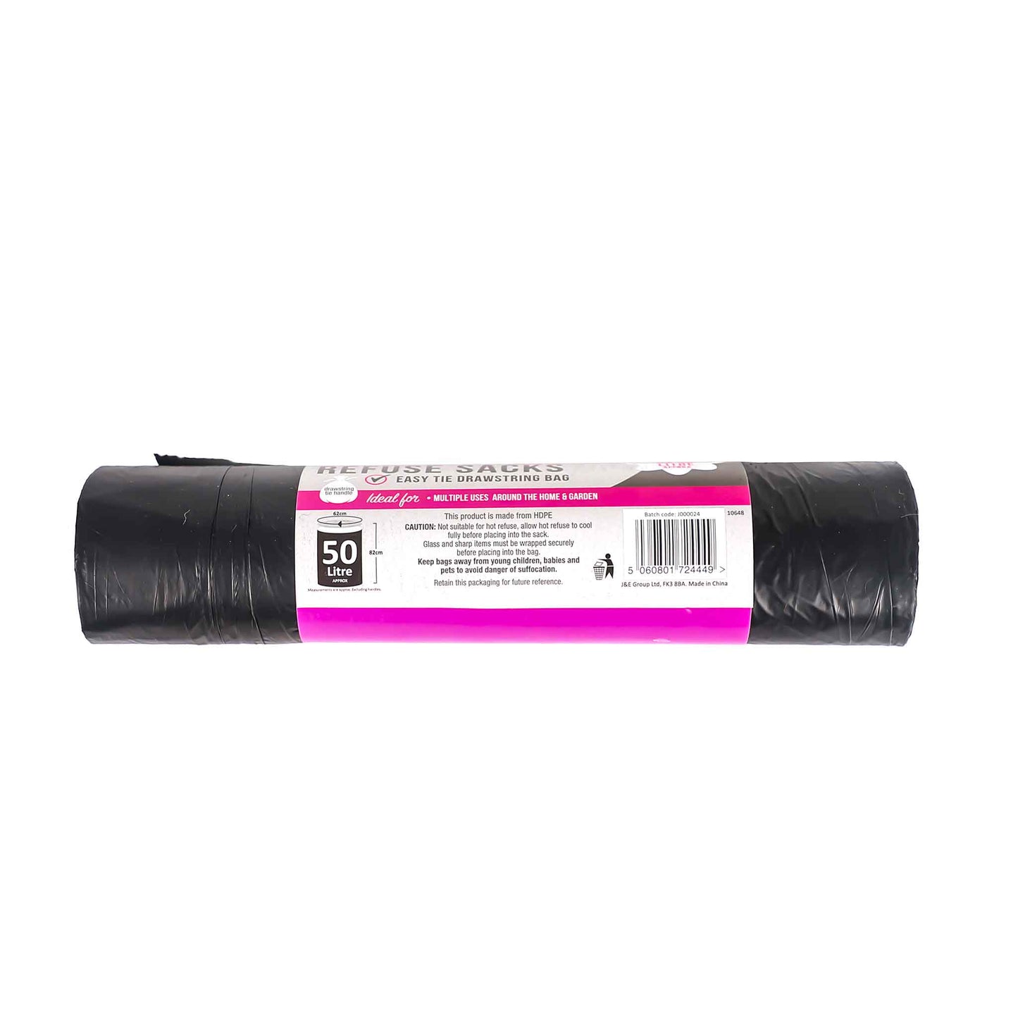 Drawst Black Refuse Sacks 50L 10S x 3PK