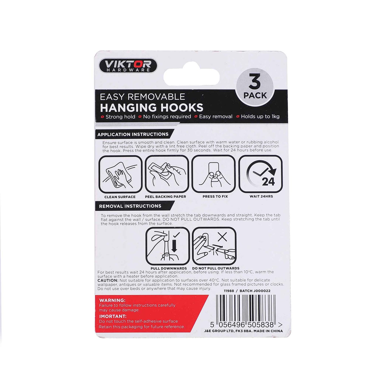 Removable Hanging Wall Hooks 3PK