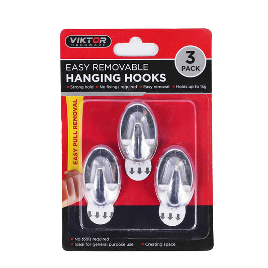 Removable Hanging Wall Hooks Chrome 3PK