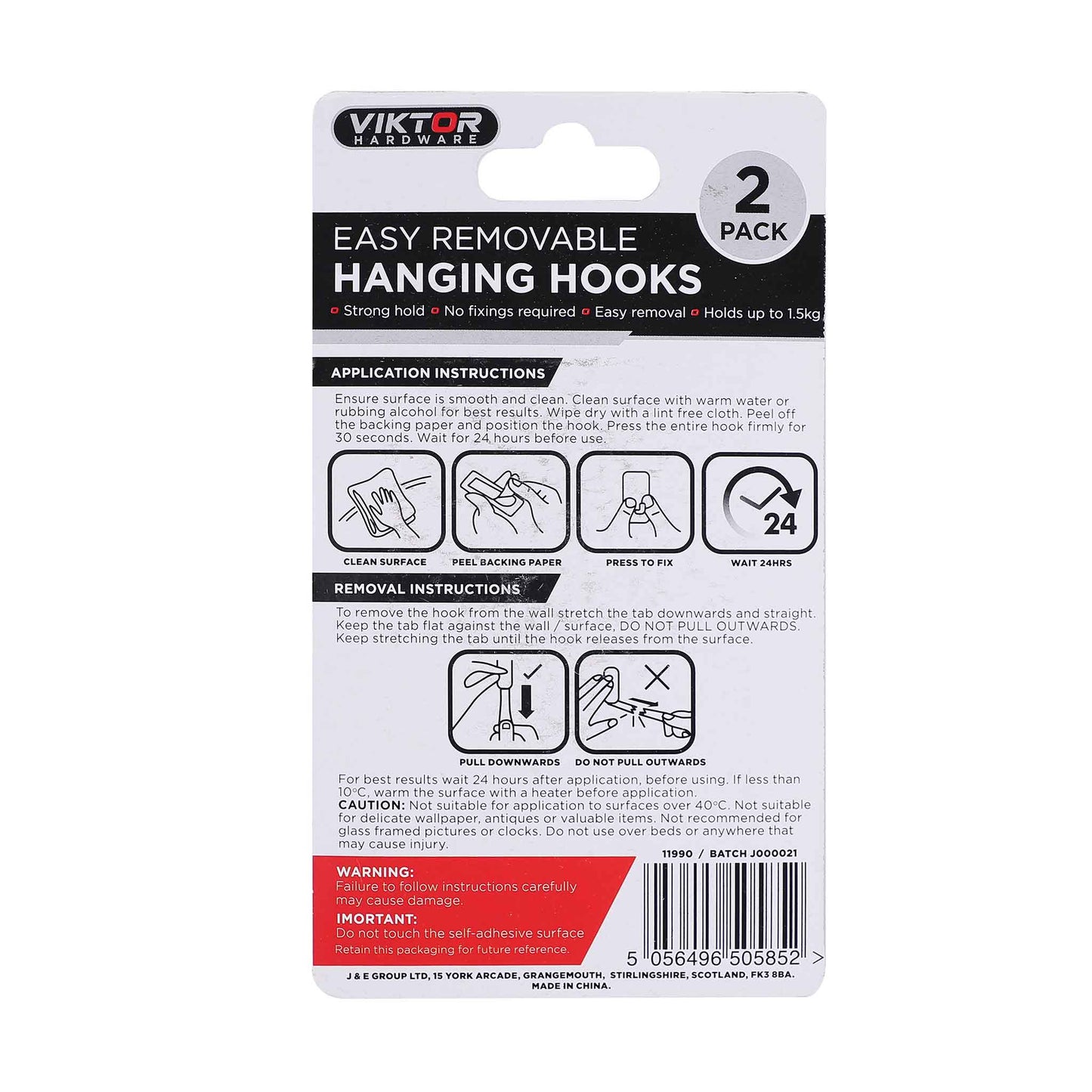 Removable Hanging Wall Hooks 2PK