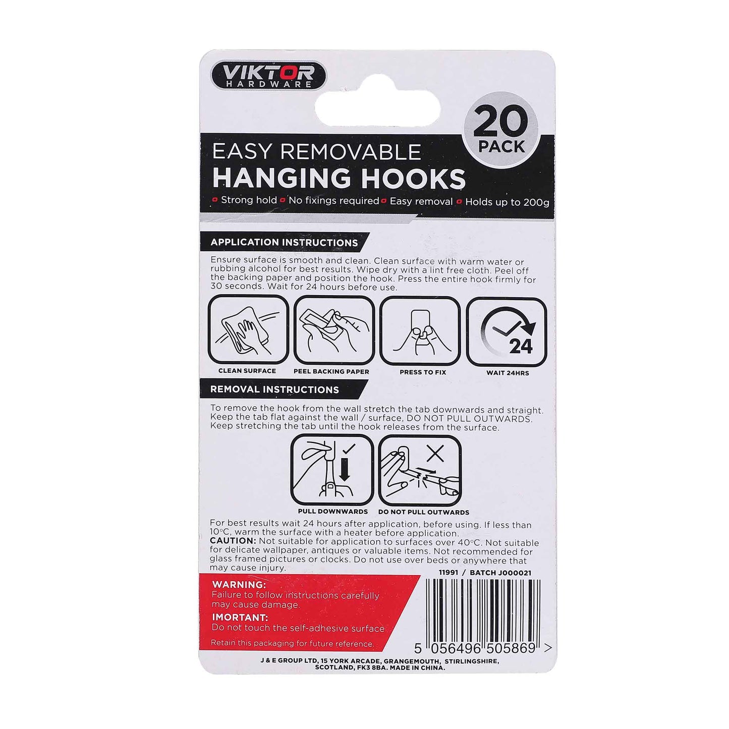 Removable Hanging Hooks Clear 20PK