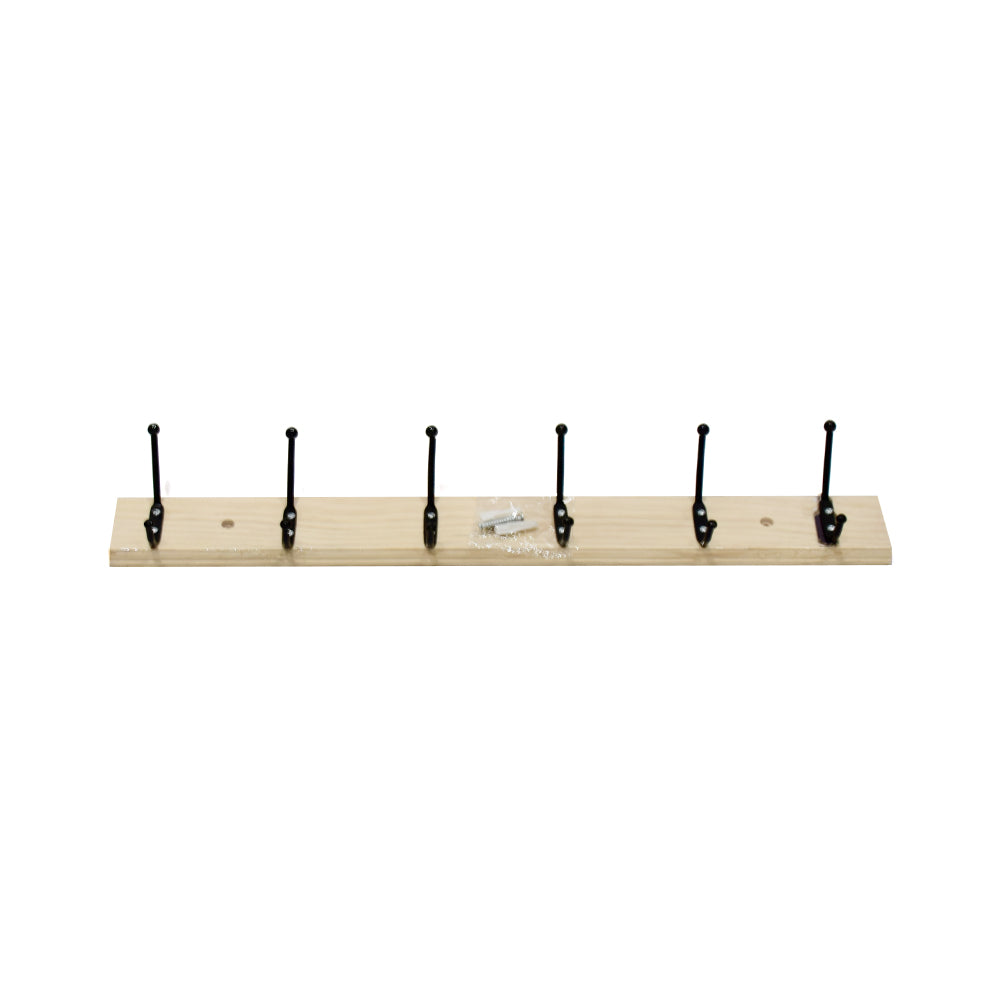 Wooden Wall Mounted Coat Rack 6 Hooks