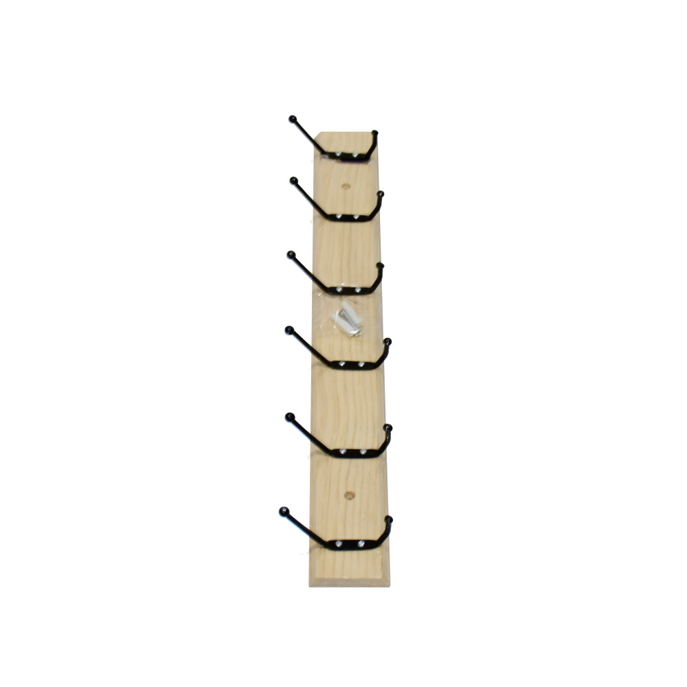Wooden Wall Mounted Coat Rack 6 Hooks