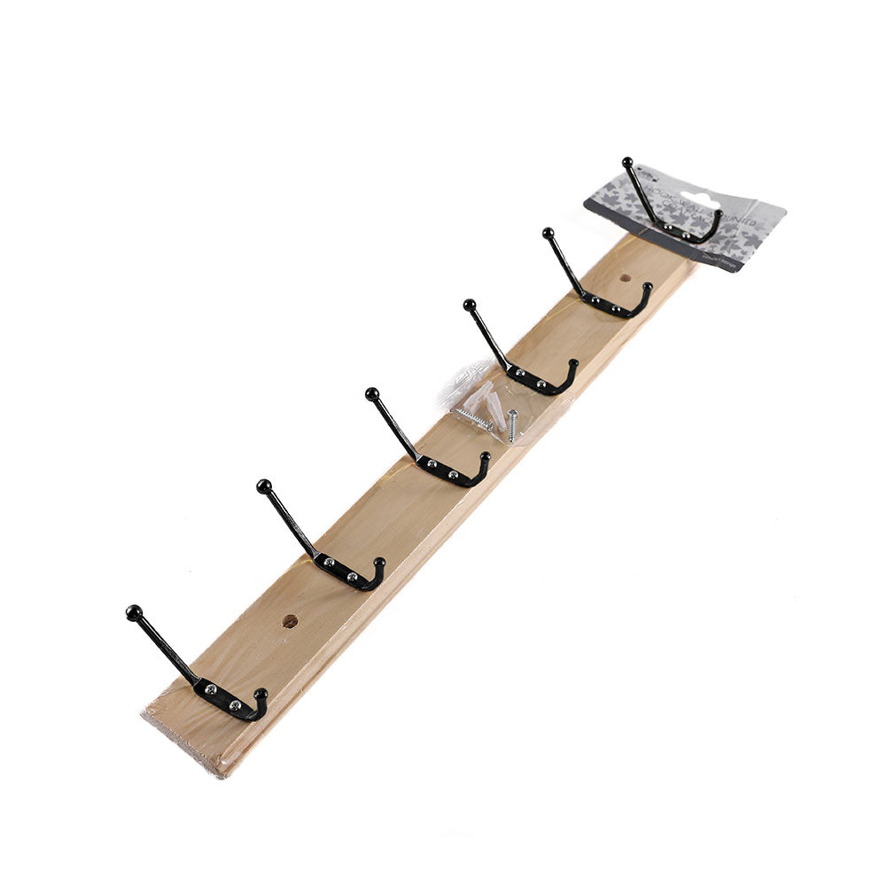 Wooden Wall Mounted Coat Rack 6 Hooks