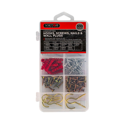 Hooks, Screws, Nails & Wall Plugs 500 Assorted