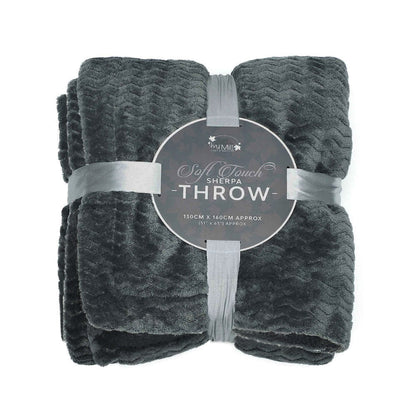 Jacquard Flannel Sherpa Throw 130X160cm Charcoal