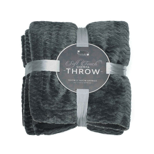 Jacquard Flannel Sherpa Throw 130X160cm Charcoal