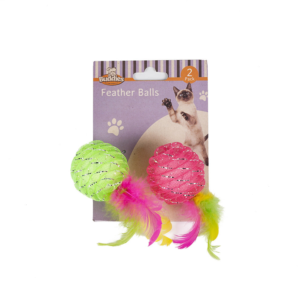 2?Feather?Ball Cat Toy Green & Pink