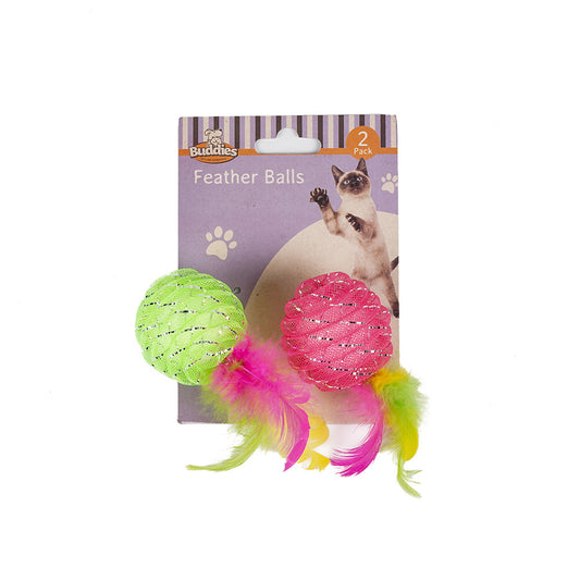 2?Feather?Ball Cat Toy Green & Pink