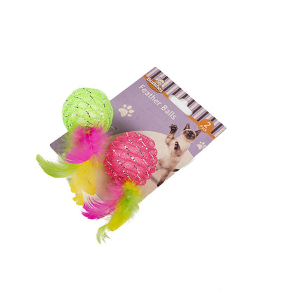2?Feather?Ball Cat Toy Green & Pink