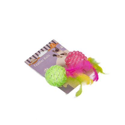 2?Feather?Ball Cat Toy Green & Pink