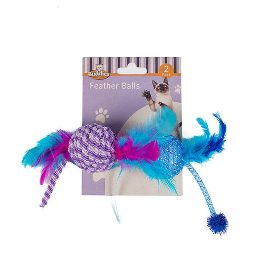 2?Feather?Ball Cat Toy Blue & Purple