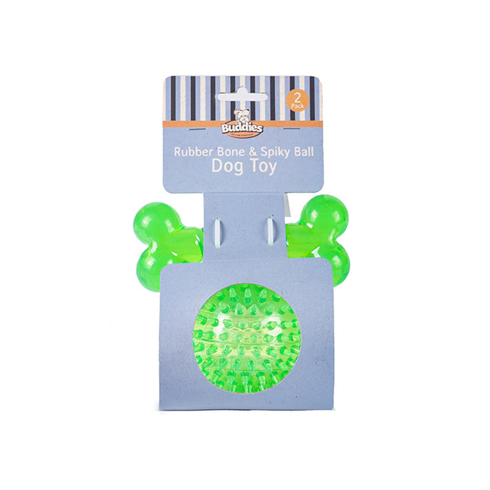 Rubber Bone & Spiky Ball Dog Toy