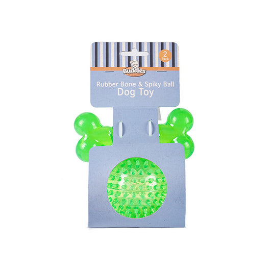 Rubber Bone & Spiky Ball Dog Toy