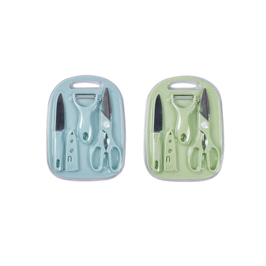 Chopping Board Set with Knife, Scissors, Peeler Set of 4