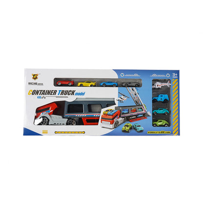 Car Transporter Container Truck Toys With 6 Cars & 1 Helicopter