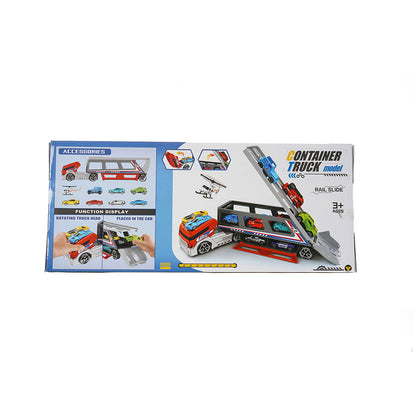 Car Transporter Container Truck Toys With 6 Cars & 1 Helicopter
