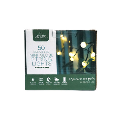 50 LED Mini Globe Solar String Lights Warm White