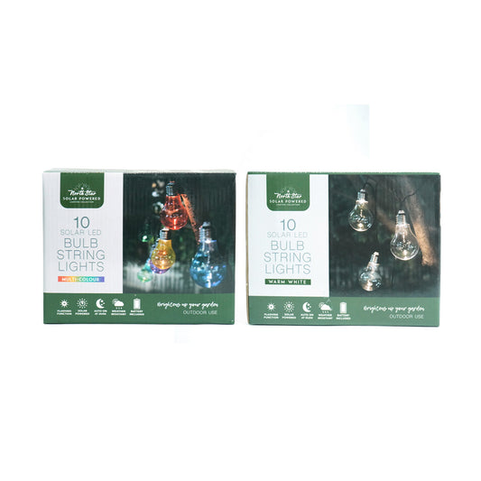 10 Solar LED Light Bulb String Lights