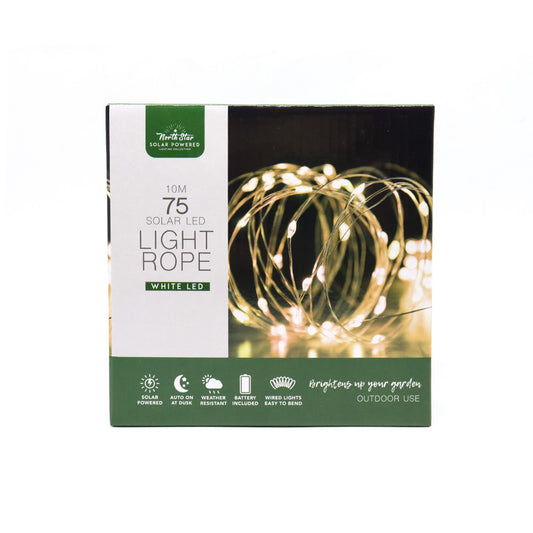 75 LED Rope Solar Light White 10M