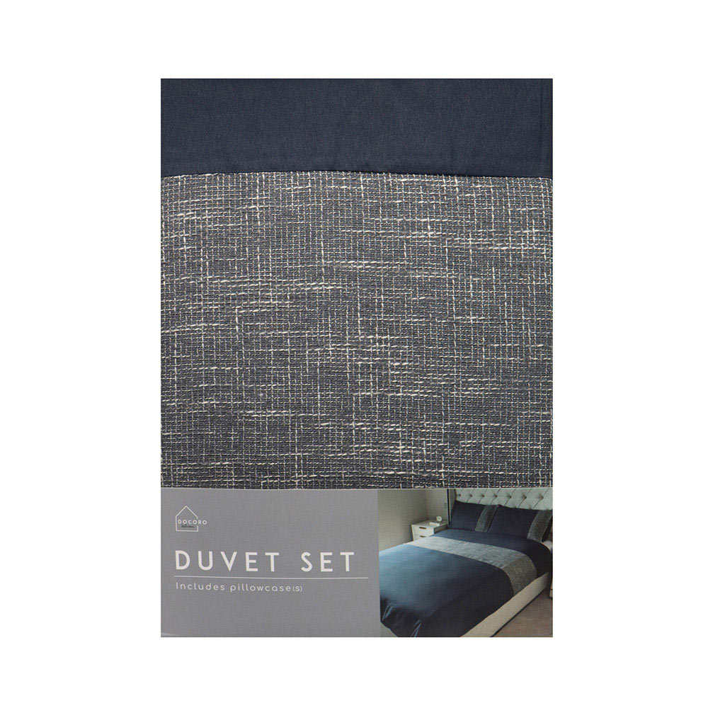 Natural Jacquard Panel Navy Duvet Set Double Size